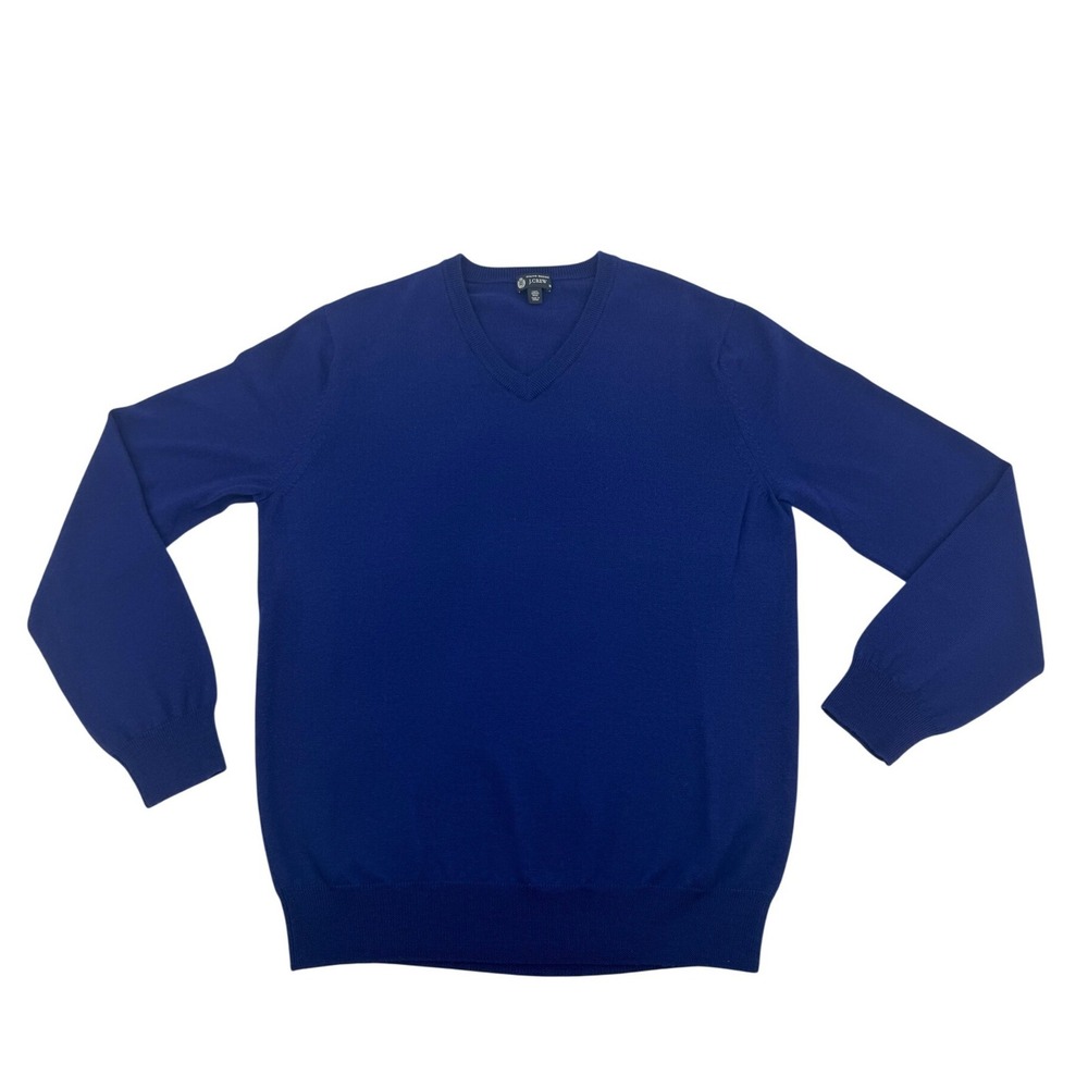 J Crew Italian Merino Wool Sweater Mens M Blue V Neck 100% Wool Pullover